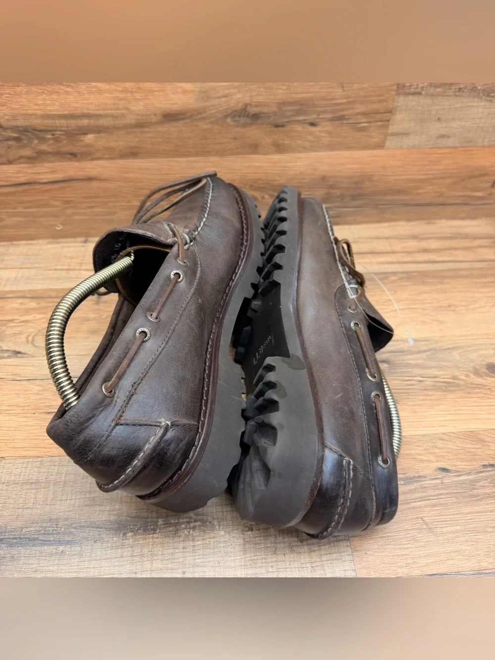 LL Bean size Men SZ 9EE Allagash Handsewn Mocs One-Eye Brown Leather Boat Shoes